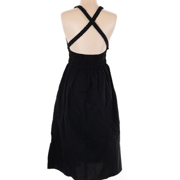 Xirena Sienna Dress Cotton Poplin Cross Back Fit and Flare Black Midi S - Picture 3 of 7